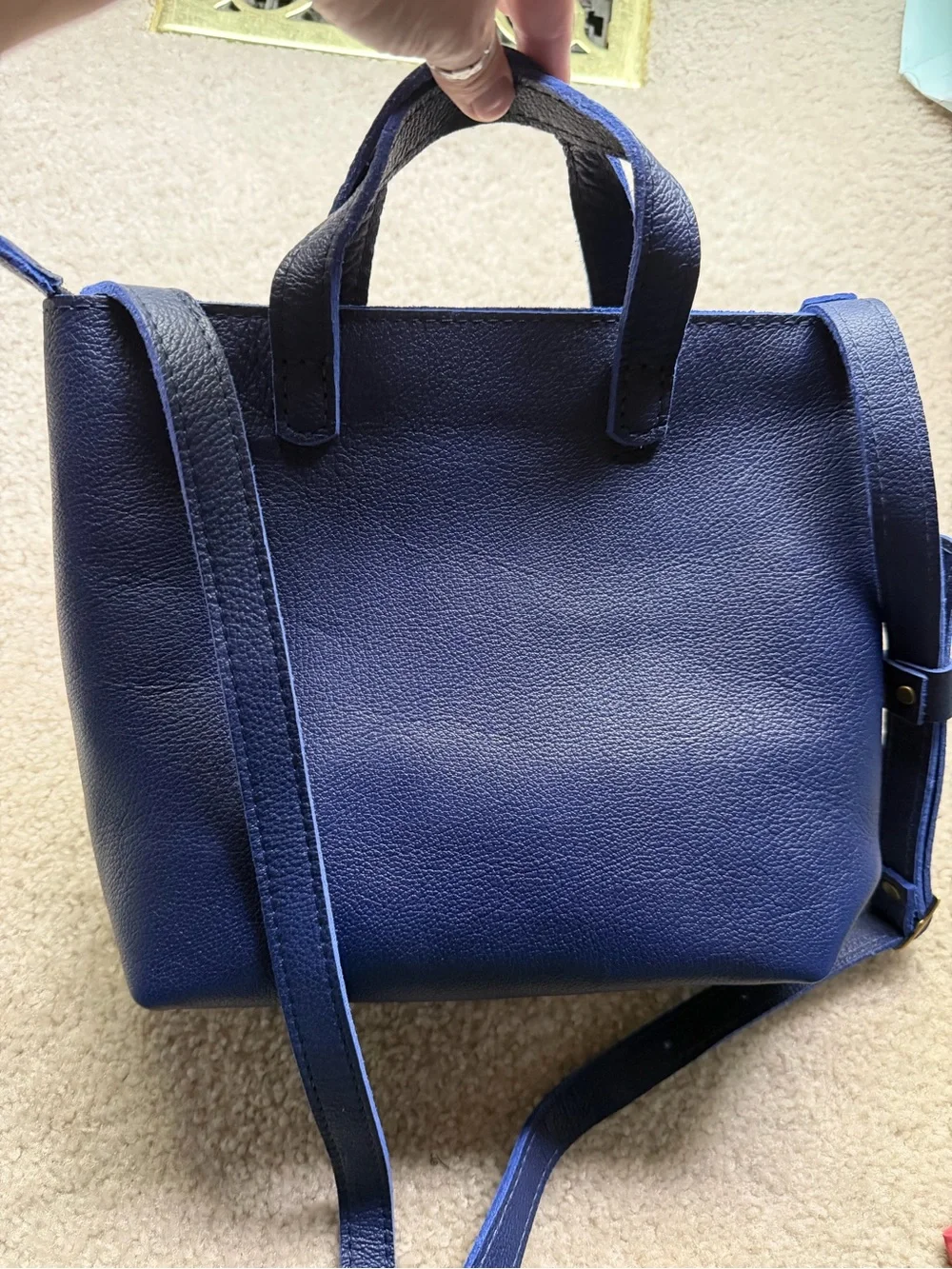 Portland Leather Navy Blue Pebbled Leather Tote - Picture 4 of 5